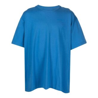 T-shirt bleu à manches courtes et col rond pour homme Off-White, unicolore avec grand logo dans le dos