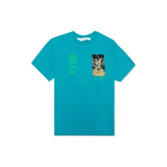 T-shirt bleu à manches courtes et coupe ample Off-White pour homme, C/O VIRGIL ABLOH, motif squelette
