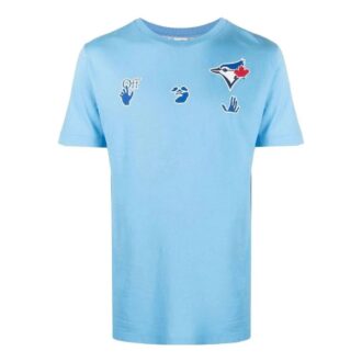 T-shirt bleu à manches courtes Off-White pour homme, collection printemps-été 2022, avec logo imprimé