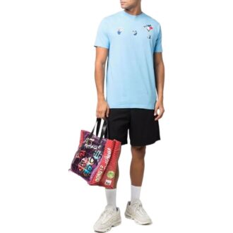T-shirt bleu à manches courtes Off-White pour homme, collection printemps-été 2022, avec logo imprimé