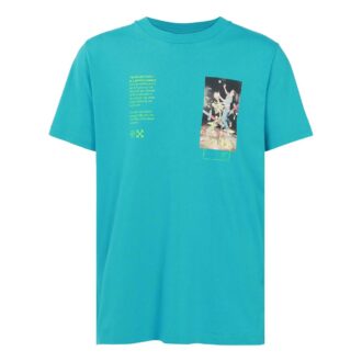 T-shirt bleu à manches courtes Off-White pour homme, version standard, avec imprimé squelette C/O Virgil Abloh
