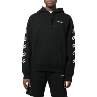 T-shirt à capuche noir à manches longues Off-White pour homme FW22 avec imprimé au dos, version standard