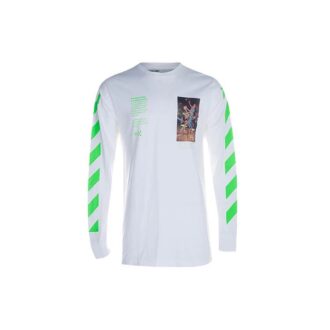 T-shirt à col rond en coton imprimé, manches longues, version standard, blanc T-shirt à col rond en coton imprimé, manches longues, version standard, blanc