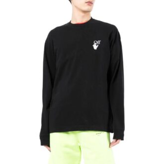 T-shirt à col rond et manches longues Off-White pour homme, collection automne-hiver 2022, noir T-shirt à col rond et manches longues Off-White pour homme, collection automne-hiver 2022, noir