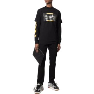 T-shirt à col rond et shorts avec imprimé peinture à l&rsquo;huile « Noir »