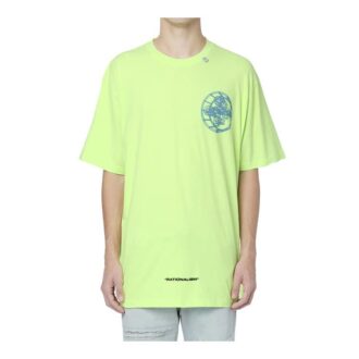 T-shirt à col rond imprimé pour homme, jaune/vert