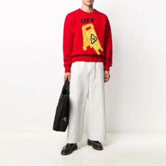 T-shirt à col rond Off-White pour homme, motif squelette, rouge