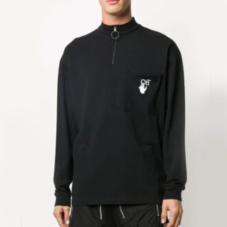 T-shirt de sport à manches longues avec logo imprimé noir