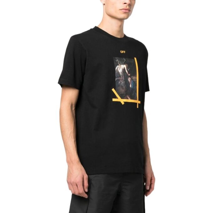 T-shirt en coton imprimé Caravaggio Noir