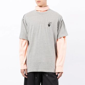 T-shirt gris ample à manches courtes et col rond Off-White pour homme, collection automne-hiver 2021, avec logo imprimé