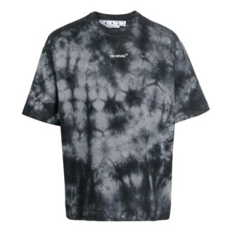 T-shirt gris à col rond, manches courtes et coupe ample Off-White pour homme, collection automne-hiver 2022, avec logo tie-dye imprimé