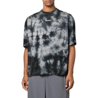 T-shirt gris à col rond, manches courtes et coupe ample Off-White pour homme, collection automne-hiver 2022, avec logo tie-dye imprimé