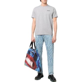 T-shirt gris à manches courtes et col rond Off-White pour homme, collection SS22, imprimé logo