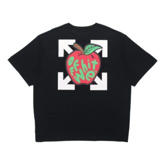 T-shirt à manches courtes ample avec imprimé pomme et flèche, noir