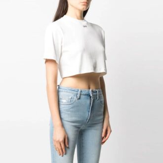 T-shirt à manches courtes ample à côtes avec logo Off-White, blanc