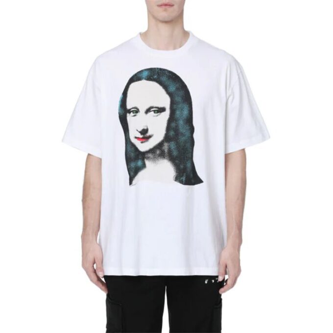 T-shirt à manches courtes blanc avec imprimé Mona Lisa