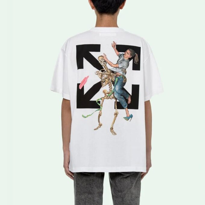 T-shirt à manches courtes blanc avec logo squelette imprimé