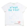 T-shirt à manches courtes bleu avec slogan et flèche, blanc