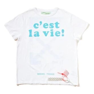 T-shirt à manches courtes bleu avec slogan et flèche, blanc
