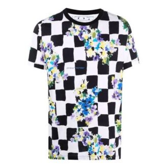 T-shirt à manches courtes à carreaux « Cotton Flowers » noir et blanc SS21