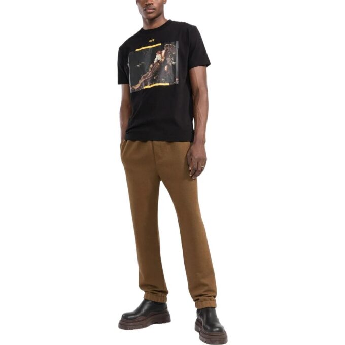 T-shirt à manches courtes décontracté Off-White pour homme FW22 Caravaggio Arrow Character Printing, noir