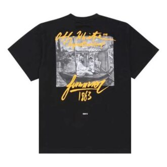 T-shirt à manches courtes en coton ample avec imprimé noir