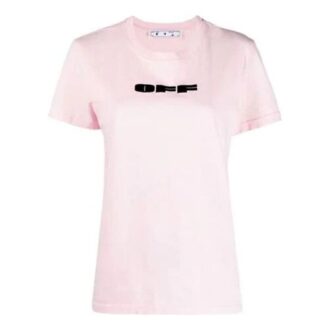 T-shirt à manches courtes en coton avec logo Off-White, coupe ajustée, rose