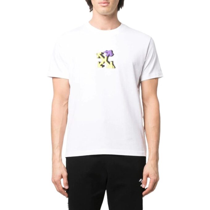 T-shirt à manches courtes en coton imprimé flèches géométriques SS22, blanc
