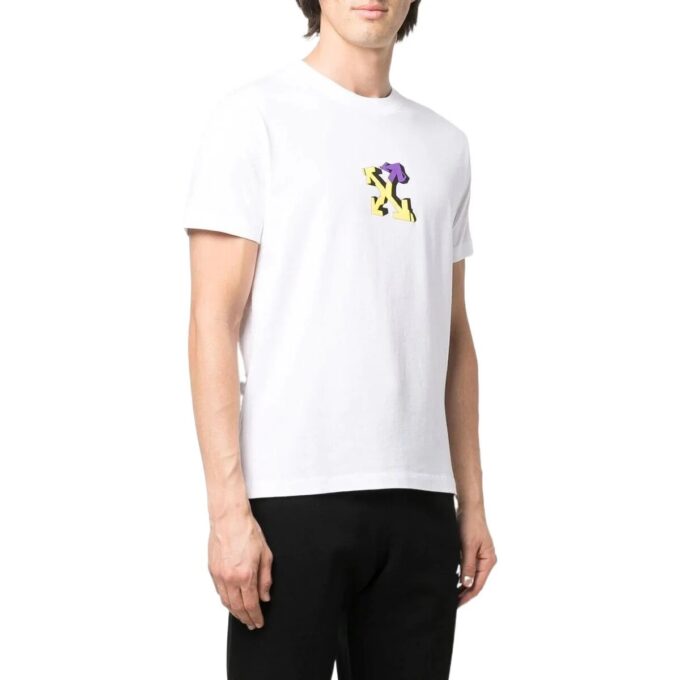 T-shirt à manches courtes en coton imprimé flèches géométriques SS22, blanc