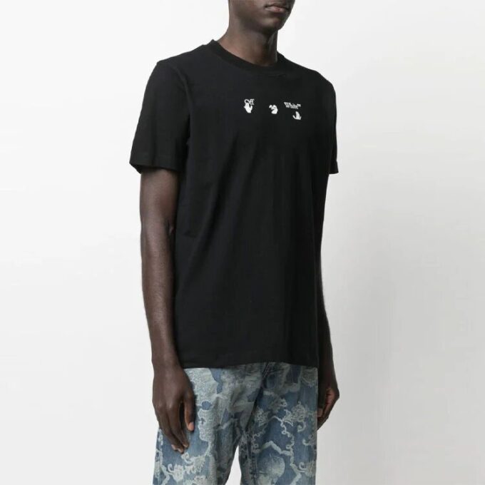 T-shirt à manches courtes et col rond avec logo imprimé dans le dos, version standard, noir