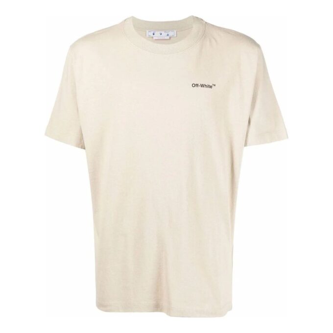 T-shirt à manches courtes et col rond avec logo SS22, imprimé, beige