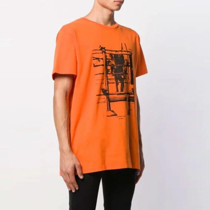 T-shirt à manches courtes et col rond en coton à imprimé flèches, orange