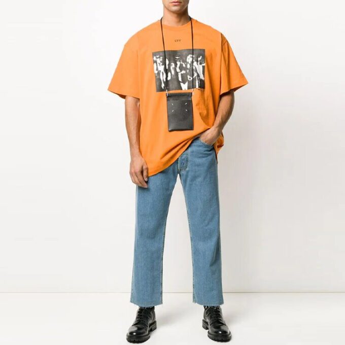 T-shirt à manches courtes et col rond Off-White pour homme, imprimé flèches, orange