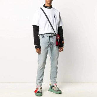 T-shirt à manches courtes FW20 avec flèche et squelette humain pour homme, blanc
