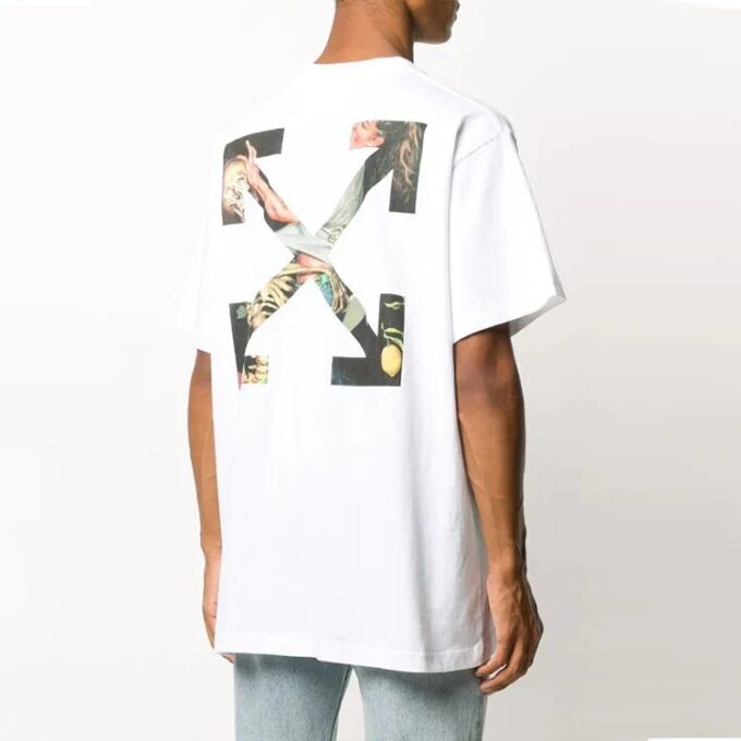 T-shirt à manches courtes FW20 avec flèche et squelette humain pour homme, blanc