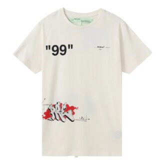 T-shirt à manches courtes Graffiti Printing, blanc