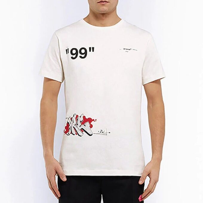 T-shirt à manches courtes Graffiti Printing, blanc