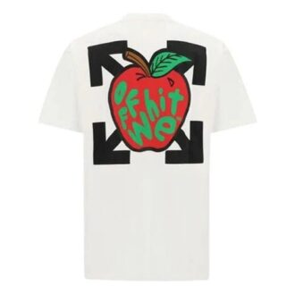 T-shirt à manches courtes imprimé pomme, coupe ample, blanc, pour homme