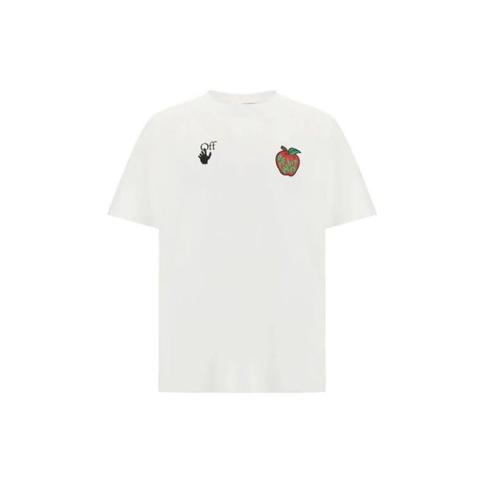 T-shirt à manches courtes imprimé pomme, coupe ample, blanc, pour homme
