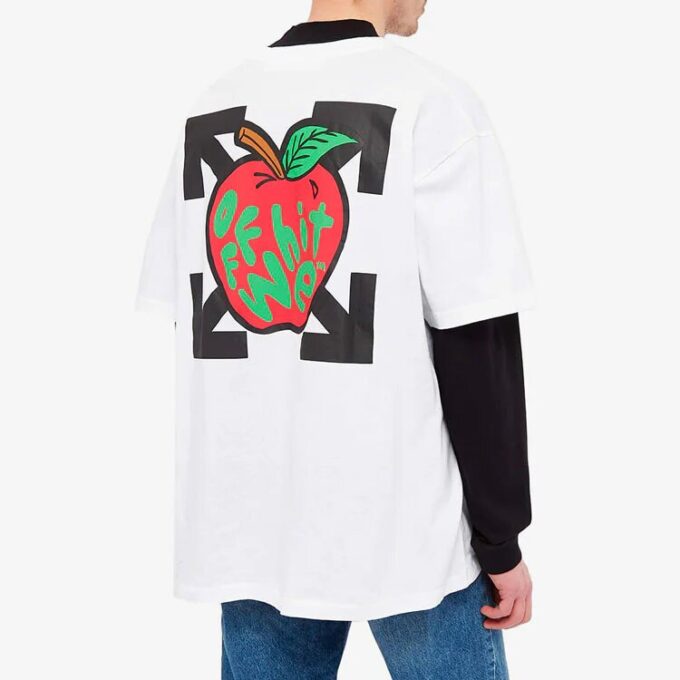 T-shirt à manches courtes imprimé pomme, coupe ample, blanc, pour homme