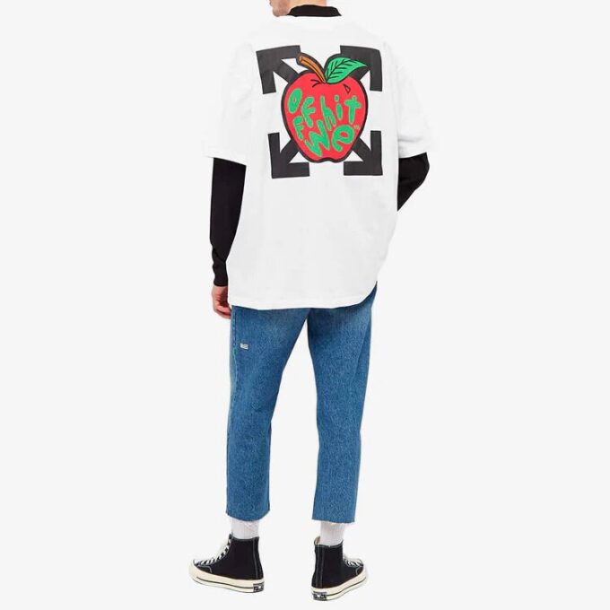T-shirt à manches courtes imprimé pomme, coupe ample, blanc, pour homme