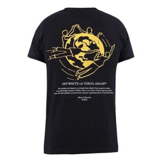 T-shirt à manches courtes imprimé Terre brodé Noir