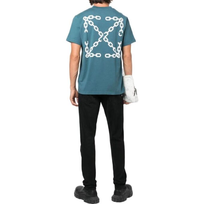 T-shirt à manches courtes Off-White pour homme, collection printemps-été 2022, couleur unie avec logo flèche imprimé, version bleue