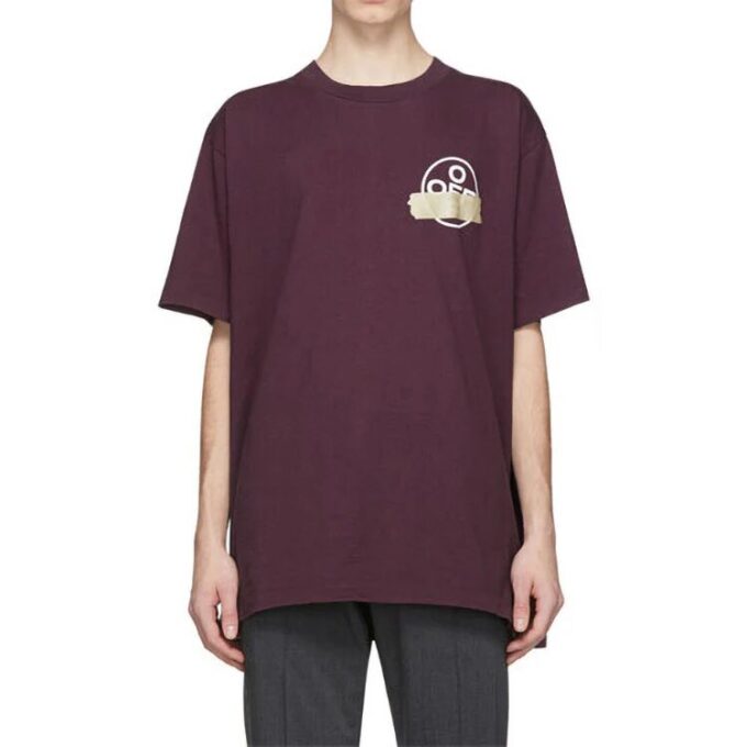 T-shirt à manches courtes Off-White pour homme, violet, avec patch en caoutchouc « Bronzing Arrow »
