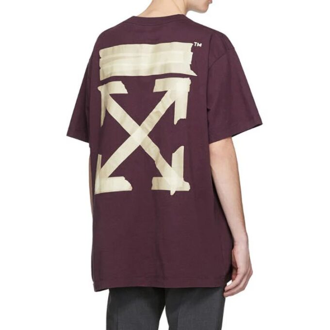 T-shirt à manches courtes Off-White pour homme, violet, avec patch en caoutchouc « Bronzing Arrow »