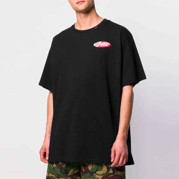 T-shirt à manches courtes SS19 avec imprimé flèche rouge pour homme, noir