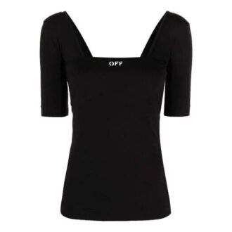 T-shirt à manches courtes unie Off-White avec logo, coupe ajustée, noir