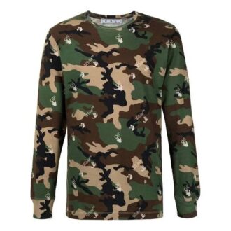T-shirt à manches longues ample imprimé camouflage Off-White pour homme, collection printemps-été 2021, vert