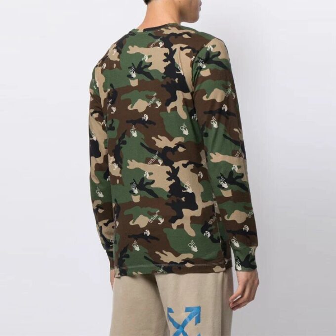 T-shirt à manches longues ample imprimé camouflage Off-White pour homme, collection printemps-été 2021, vert