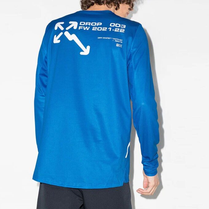 T-shirt à manches longues avec imprimé alphabétique, version standard, bleu